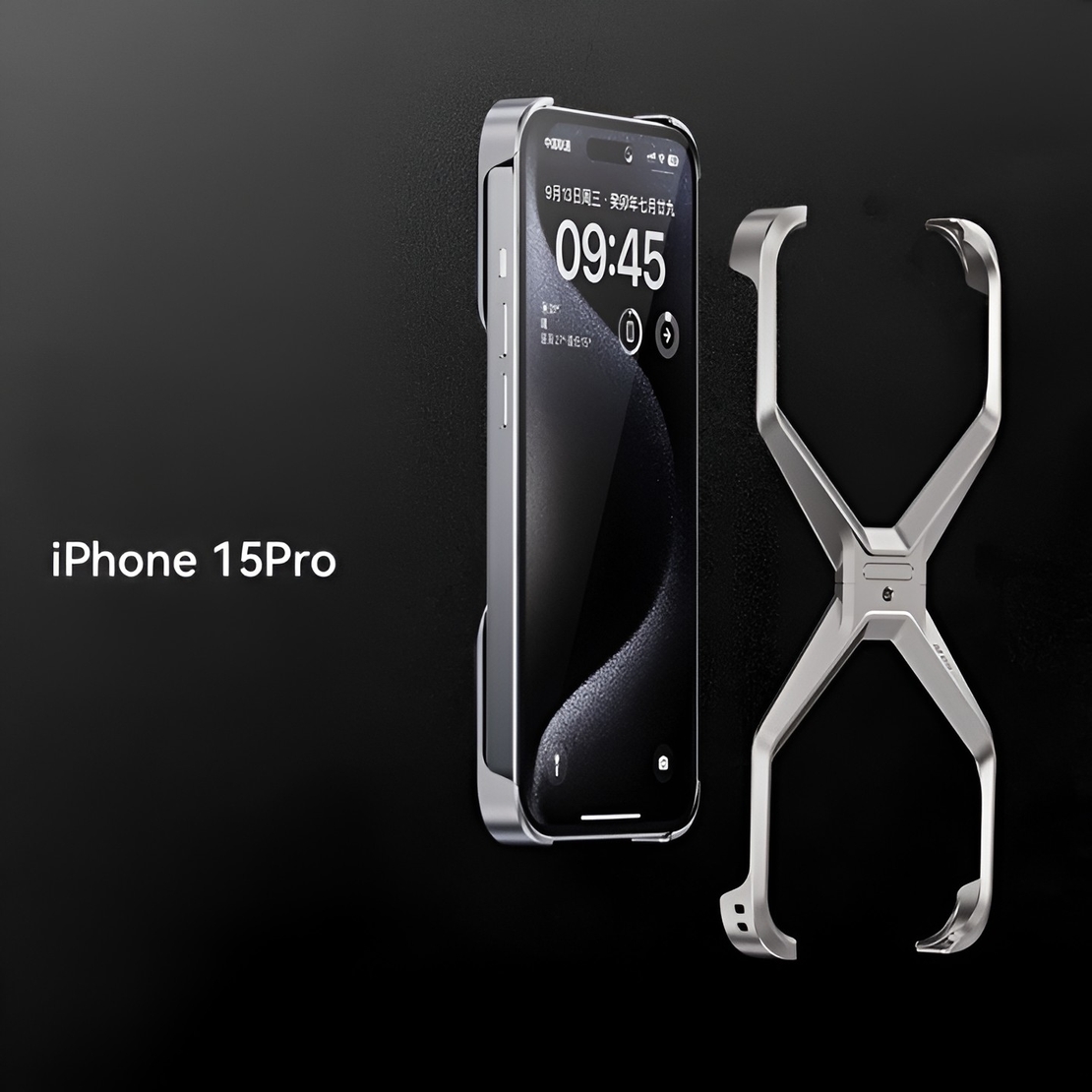 Husa Armor X Compatibila cu iPhone 15 Pro, Vafy, Aliaj de Aluminiu, Antisoc, Antizgarieturi, Impermeabila, Margini cu 2 Straturi, Aderent, Montare Usoara, Surubelnita Inclusa, Gri Metalizat