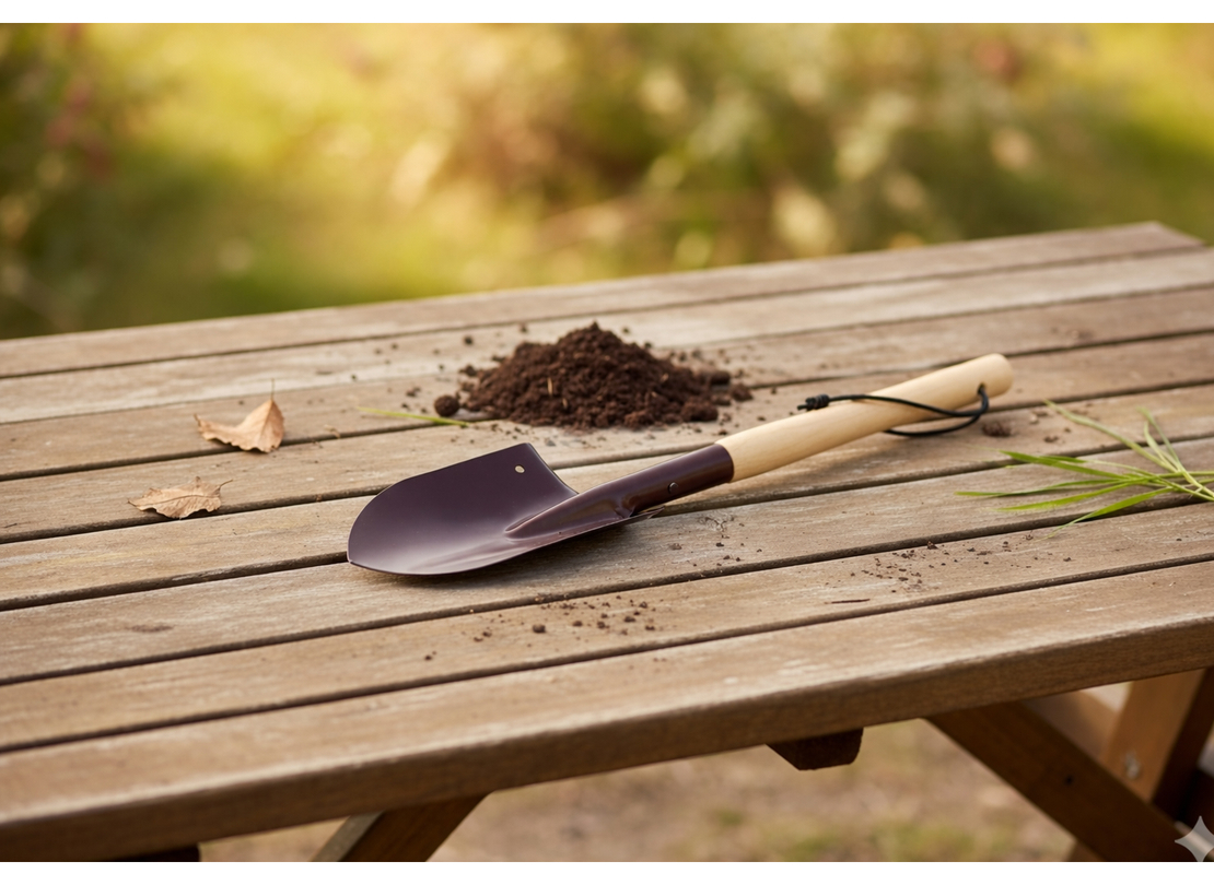 Lopata compacta pentru camping si gradina, cu maner din lemn, lama din otel, 60 cm