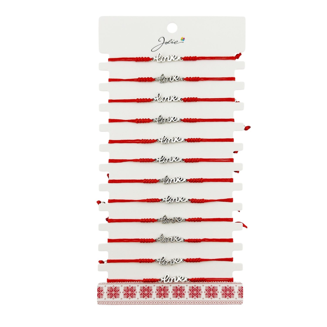 Martisor Bratara Impletita cu Pandantiv din Inox, Jolie, pentru Dama, Set 12 bucati, Snur Rosu Textil, Dimensiune Reglabila, Model Love