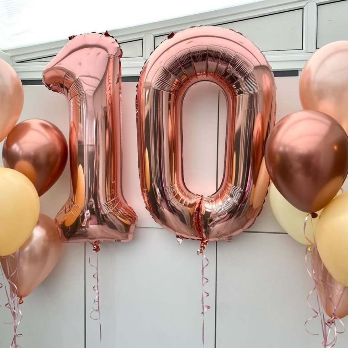 Balon din Folie Metalizata Flippy, Figurina Cifra, Tema Aniversare 40 cm, Ambalaj Individual, Pai inclus, Umflare cu Aer sau Heliu, Rose Gold, Cifra 1