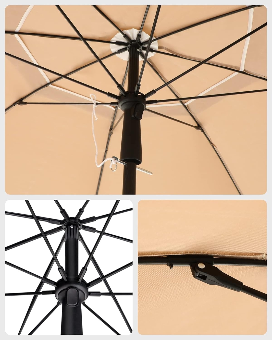 SONGMICS Umbrela terasa gradina sau plaja, cu inclinare, husa, diametru 160cm, taupe