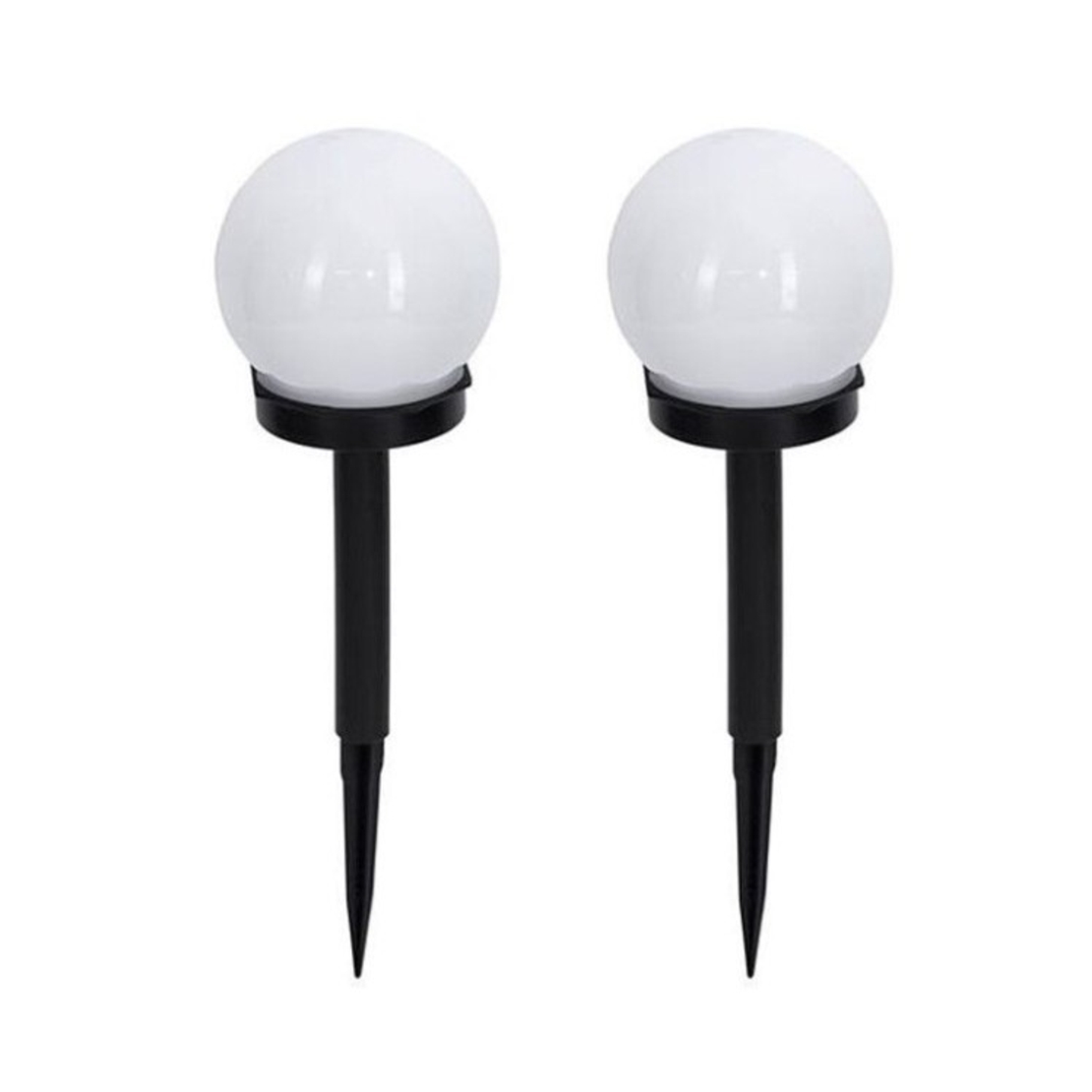 Lampa solara LED pentru Gradina, Flippy, Set 2 Bucati, Tip Glob/Sferica, 37 cm, Diametru 10 cm, Buton On-Off, Multicolor, Negru/Alb