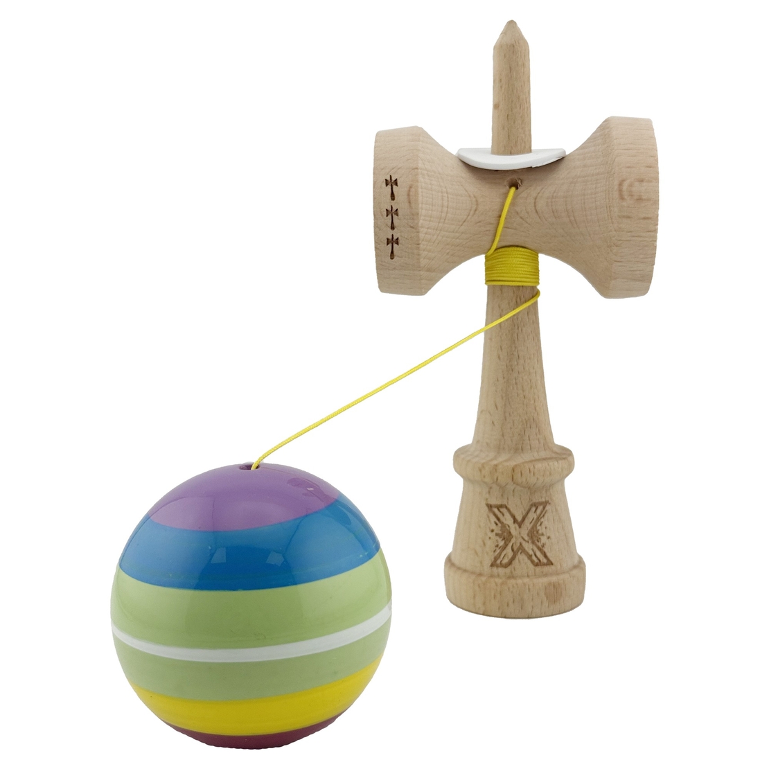 Kendama X Originala, Profesionala, Flippy, Legendary Spectrum, Cupe Mari KING SIZE V3, Super Sticky, Gaura in Baza, Rulment Metalic, din lemn 18 cm, Ata 62/65 cm, Multicolor
