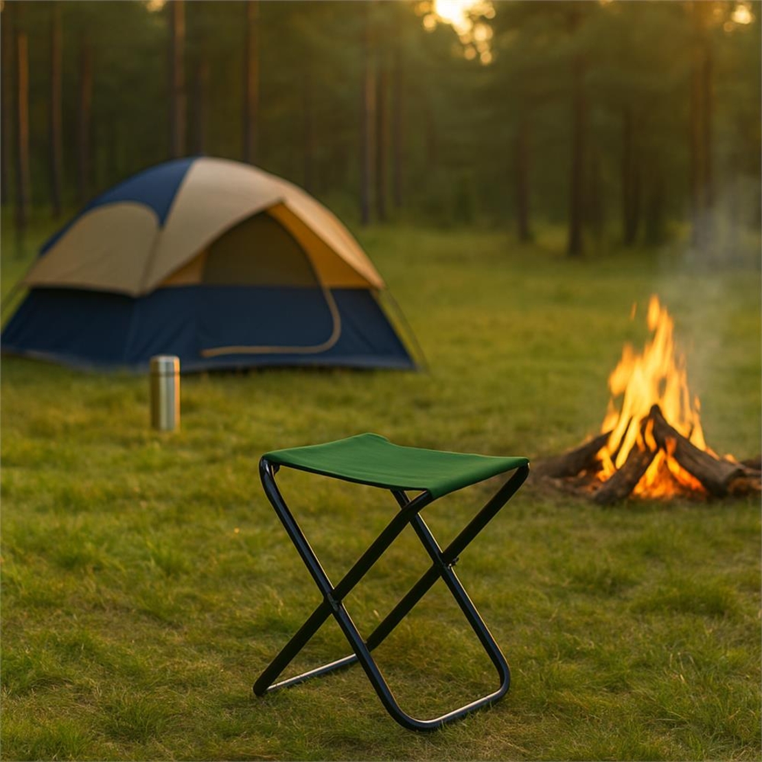Scaun pliabil pentru camping sau pescuit, cadru metalic, maxim 100 kg, 26x26x34 cm, verde