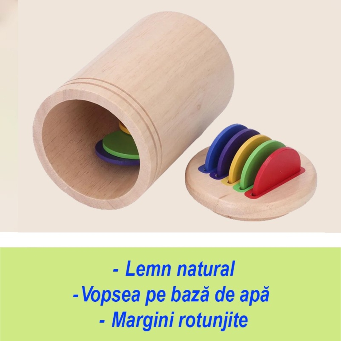 Jucarie Educativa Montessori din Lemn, 13 Piese, Flippy, Sortator cu Discuri Colorate, Joc de Motricitate Fina pentru Copii, Varsta 2+ ani, Saculet Depozitare, 11.3 x 7 cm, Multicolor