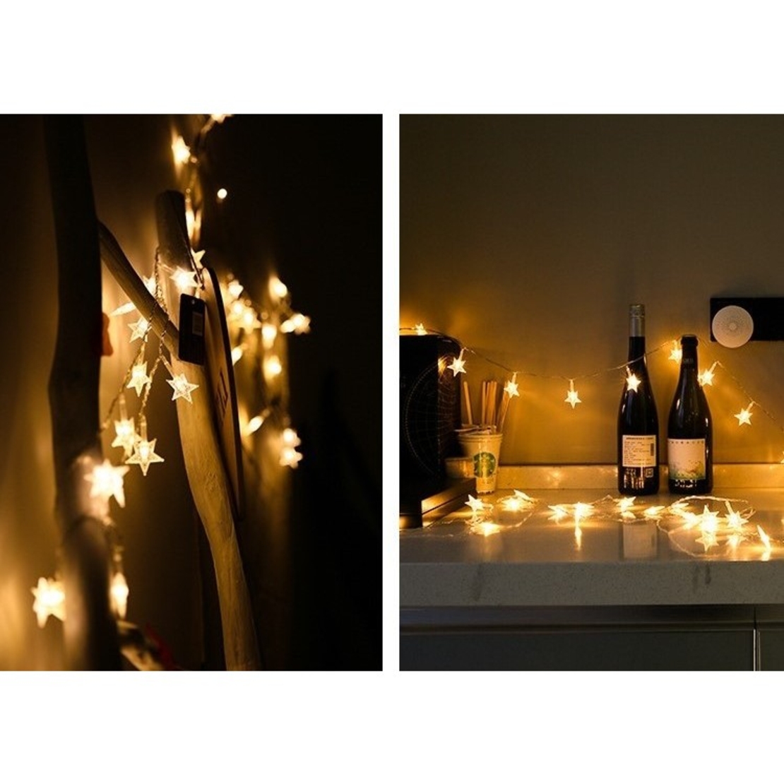 Instalatie Craciun, 6 metri,40 LED-uri cu Ornament tip Stea, Alb Cald, USB lung, fir cupru, liniar, interior/exterior, Vafy
