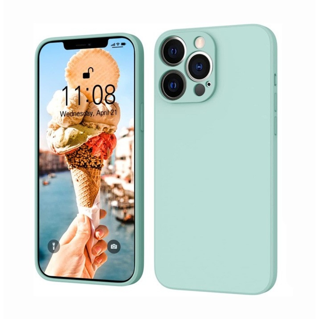 Husa pentru Apple iPhone 14 Plus Vafy, Liquid Silicone, cu Microfibra pe interior, Protectie Antisoc, Light Cyan
