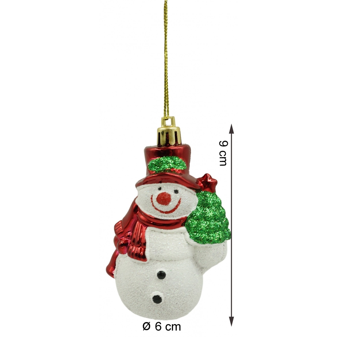 Set de 3 ornamente de brad, Flippy, de tip Om de zapada, Alb/Rosu, din plastic, cu finisaj sclipitor , cutie 4 cm adancime x 6 cm inaltime x 9 cm lungime