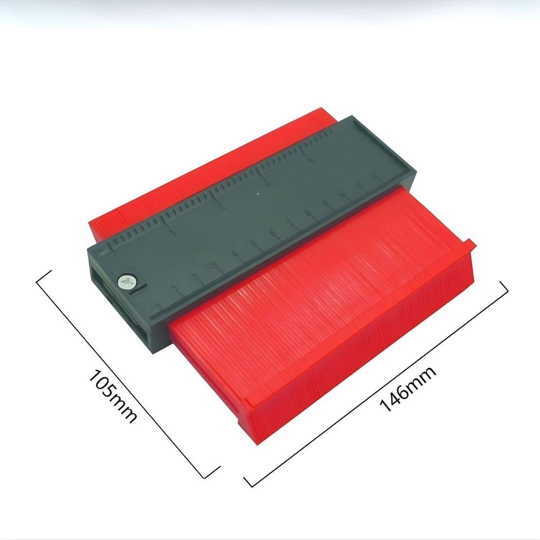 Sablon Masurare Contur, Vafy, Cu Rigla Integrata, pentru Copiere Unghiuri si Forme Neregulate, Plastic Rezistent, 14.6 x 10.5 cm, Rosu/Negru