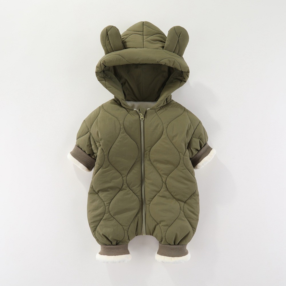 Combinezon de Iarna, Vafy, pentru Bebelusi, din Bumbac, cu Urechi, Mansete Elastice, Unisex, 73 cm, Verde