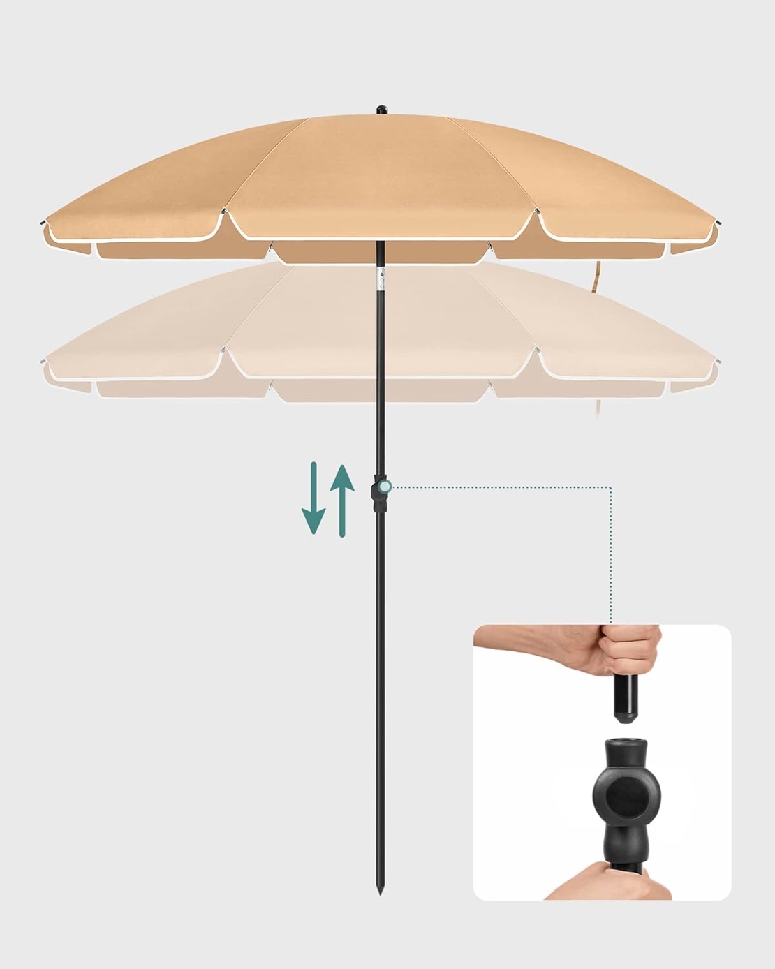 SONGMICS Umbrela terasa gradina sau plaja, cu inclinare, husa, diametru 160cm, taupe