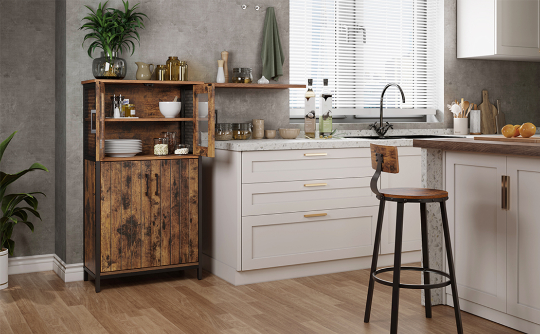 VASAGLE Dulap multifunctional pentru baie, stil industrial, 60x30x108cm, maro rustic si negru