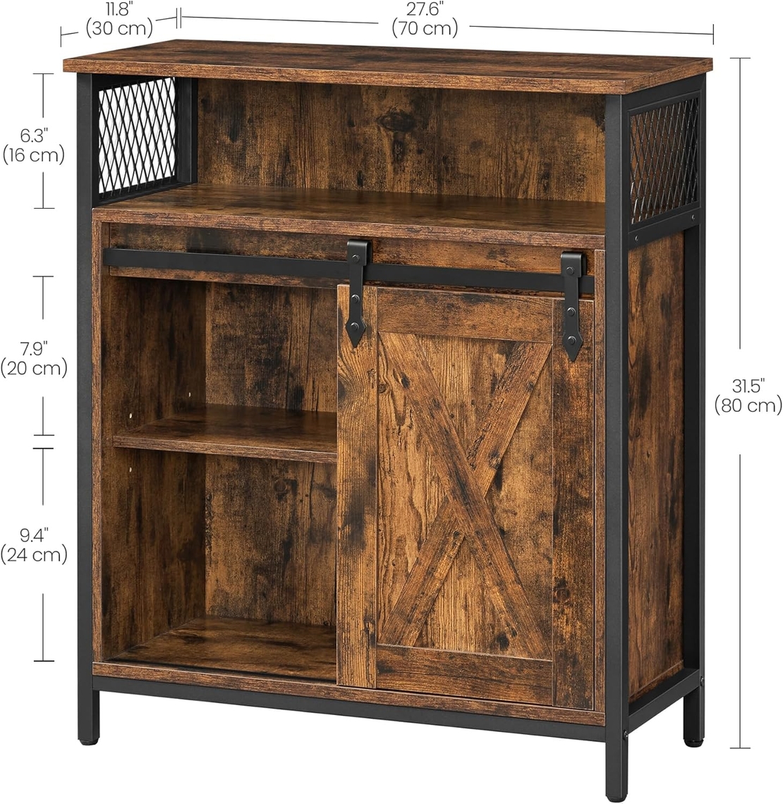 VASAGLE Comoda depozitare cu usa glisanta tip hambar, 70x30x80 cm, maro rustic