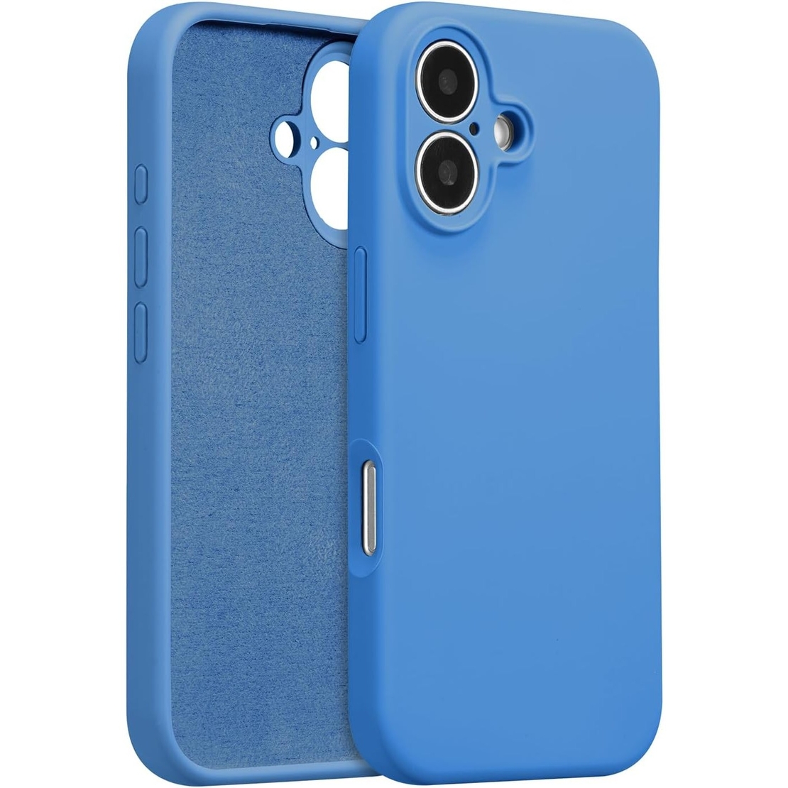 Husa de Protectie, Vafy, pentru iPhone 16 Plus, Liquid Silicone, cu Microfibra pe Interior, Protectie Antisoc, Compatibil Incarcare Wireless, Albastru