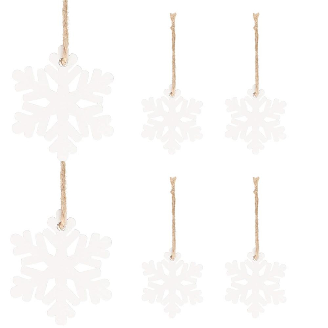 Decoratiune brad fulg de zapada din lemn, set 6 bucati, 4cm, alb
