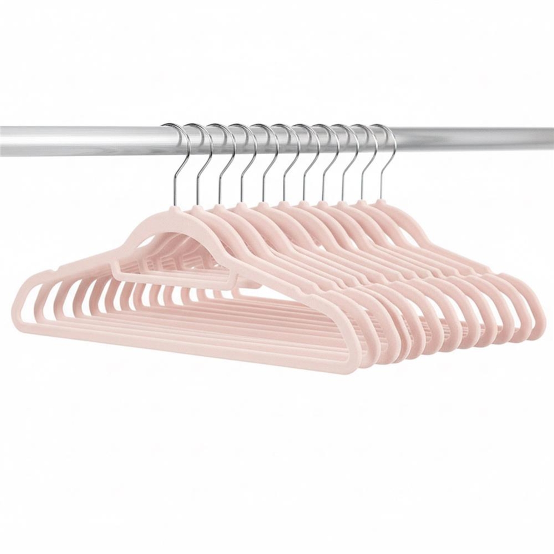 Set de 20 de umerase pentru haine, din velur, cu carlig rotativ, 45x23 cm, roz