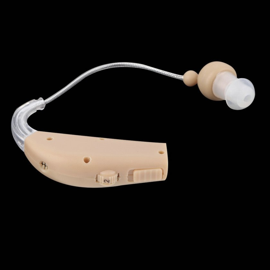Aparat Auditiv BTE Reincarcabil, Flippy, JZ-1088F, Aparat Auditiv Auxiliar cu Statie de Incarcare, In EAR, Amplificator de Sunet, din ABS Silicon, Bej