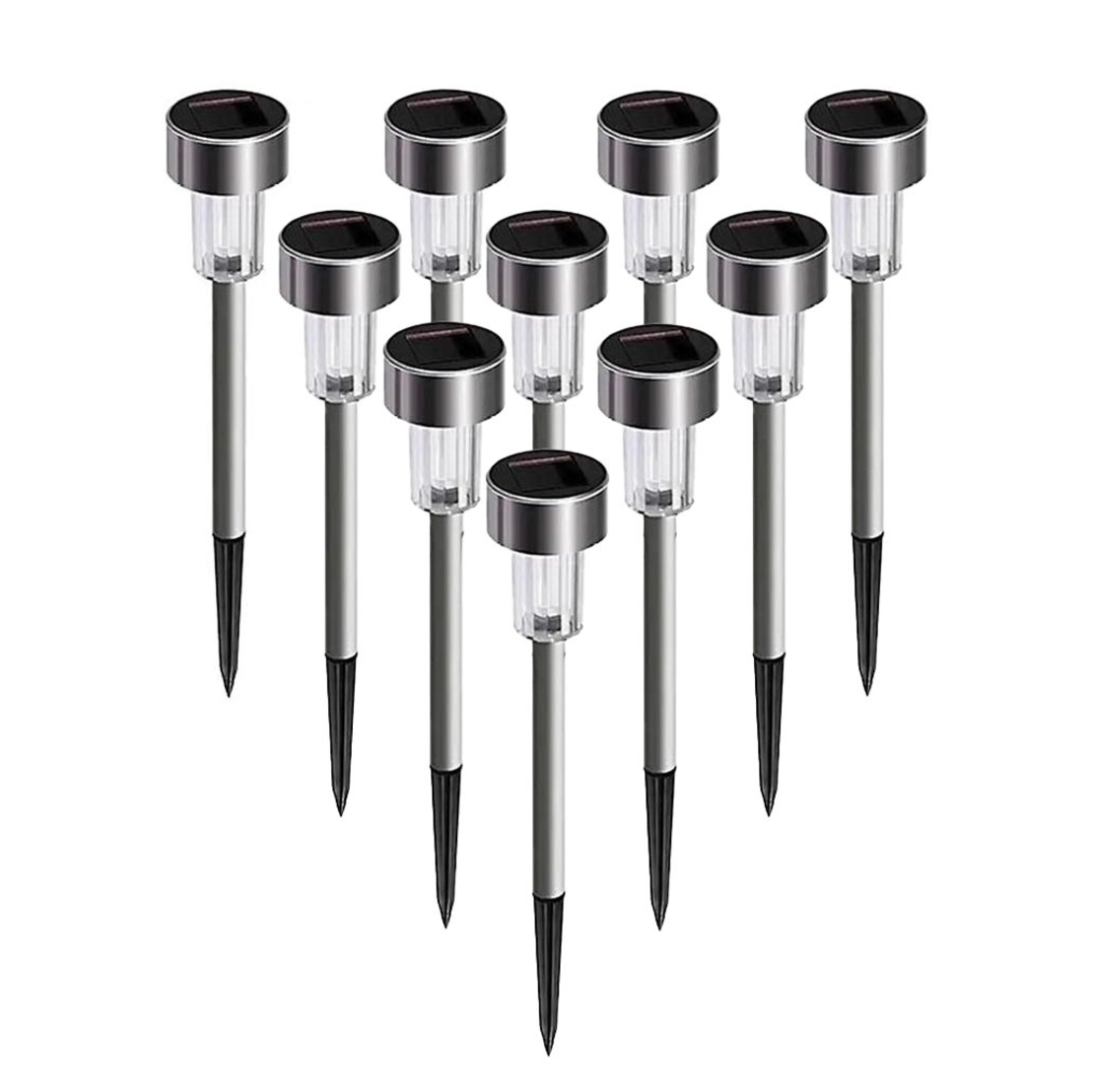 Set 10 Lampi Solare Led pentru Gradina, Flippy, 5.5 x 36.5 cm, Buton On-Off, Lumina Alb Cald, Argintiu