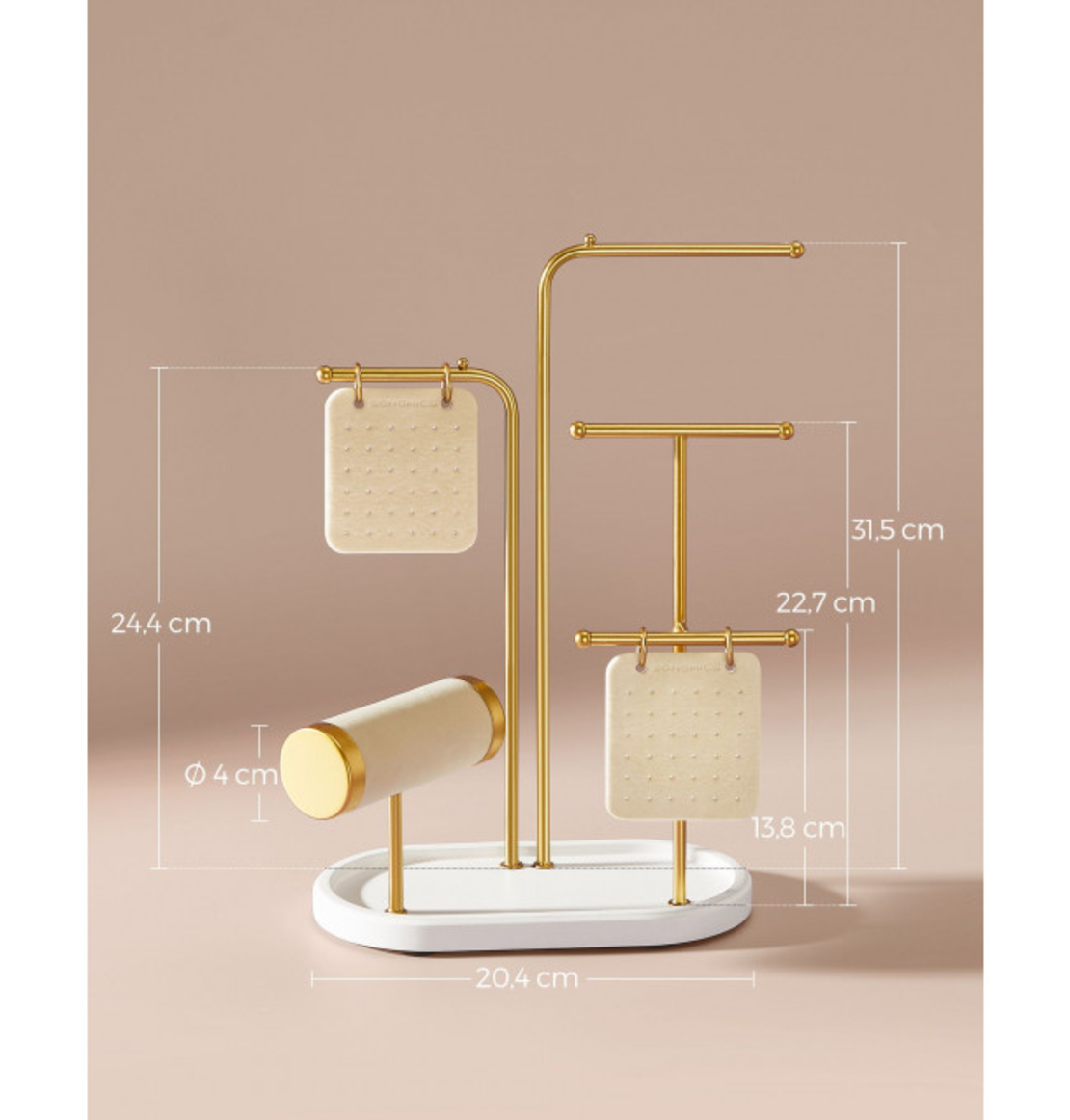 SONGMICS Stand suport pentru depozitare si expunere bijuterii, otel, 11x20x32 cm, auriu