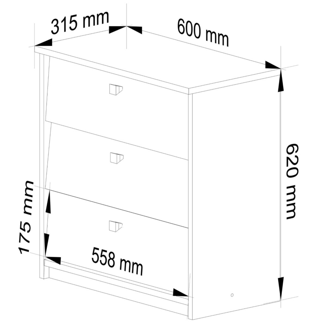 Dulap pantofi MINI cu 3 usi rabatabile, PAL laminat 16 mm, 60x31x62 cm, maro arin
