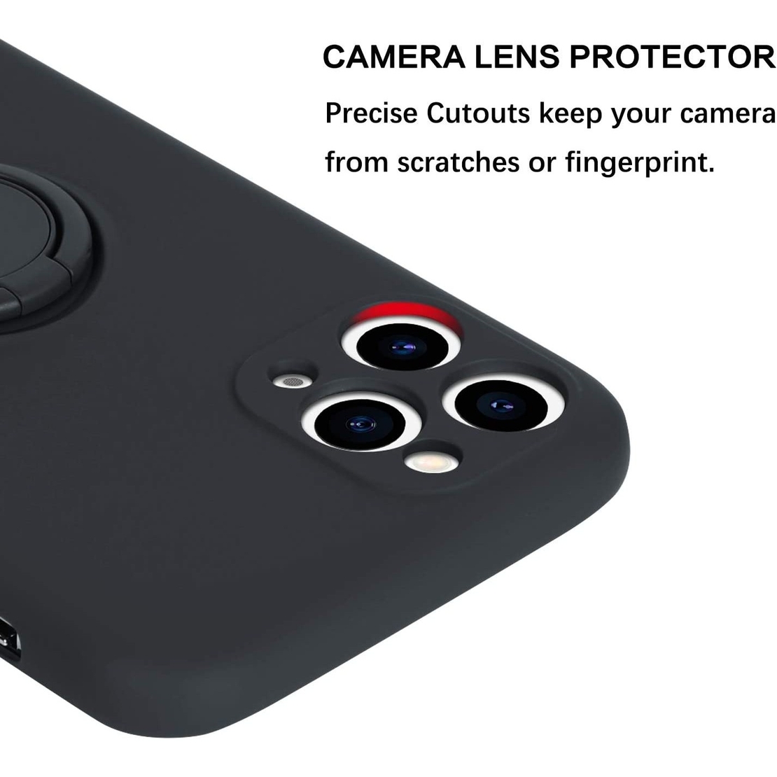 Husa protectie Vafy compatibila cu Apple iPhone 11 Pro Liquid Silicone Ring cu suport rotativ Negru