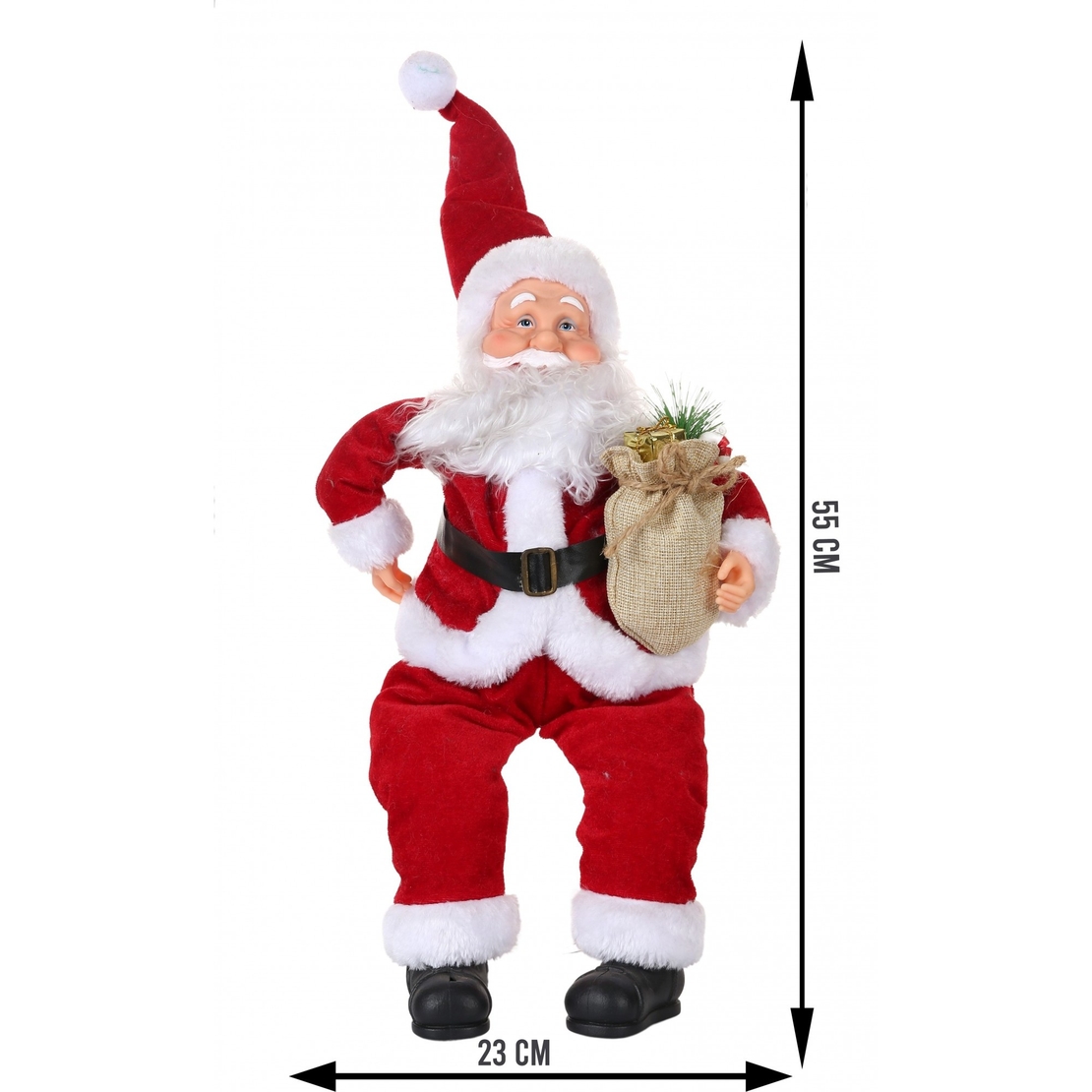 Jucarie decorativa, Flippy, Mos Craciun, 55 cm x 23 cm, grosime 25 cm, lana, tesatura de plus, poliester, interior/exterior