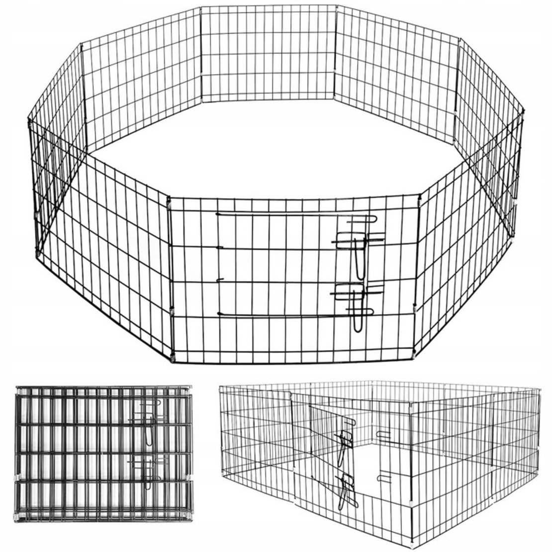 Tarc pentru animale de companie, din fier, forma configurabila, cu usa de acces, XL, 120x120x47cm, negru