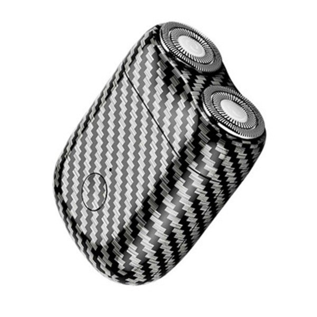 Mini Aparat de Ras Electric, Vafy, din ABS cu Fibra de Carbon, Portabil, Cap Rotativ Detasabil cu 2 Lame de Otel, Rezistent la Apa, Incarcare Type-C, Autonomie 45 min, Alb/Negru
