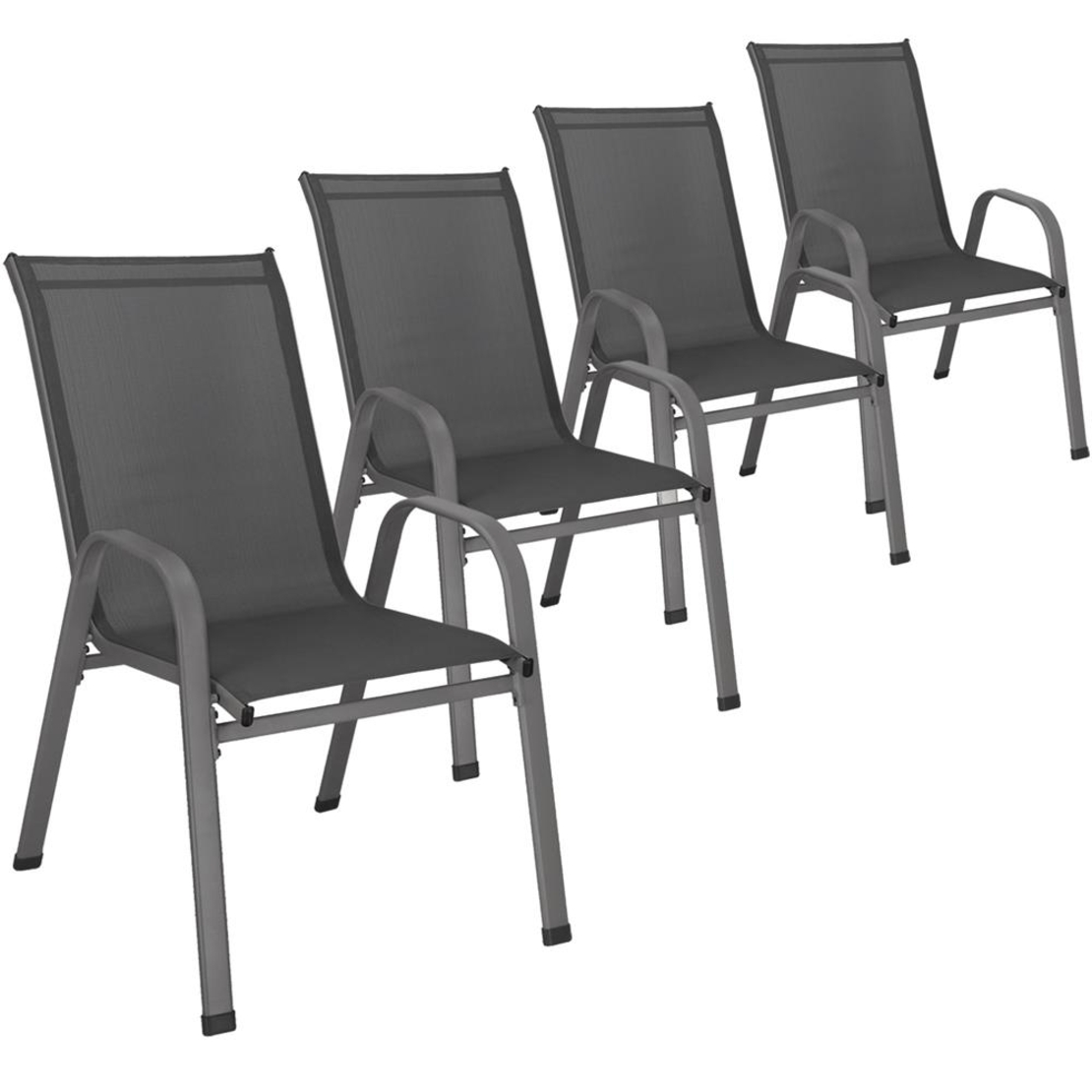 Set 4 scaune gradina cu brate, cadru otel si sezut textilene, 53x72x92 cm, gri