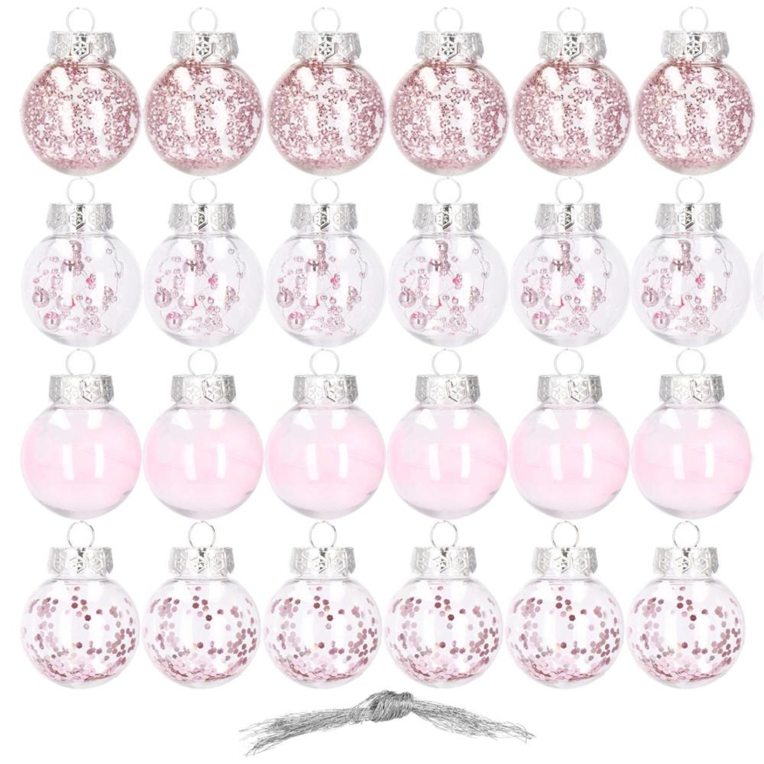 Set globuri de Craciun Inedit, 24 bucati, 5cm, transparente si roz pal