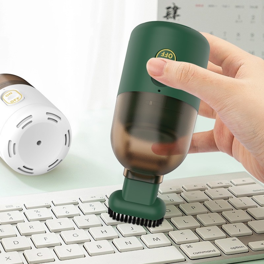 Aspirator Portabil pentru Automobil, Flippy, Aspirator mic fara Fir, pentru Casa si Masina, incarcare USB, 2 in 1, 16.3x6 cm, Verde