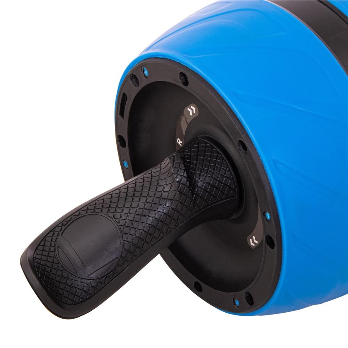 Aparat fitness tip roata pentru abdomene cu covor din spuma, albastru negru