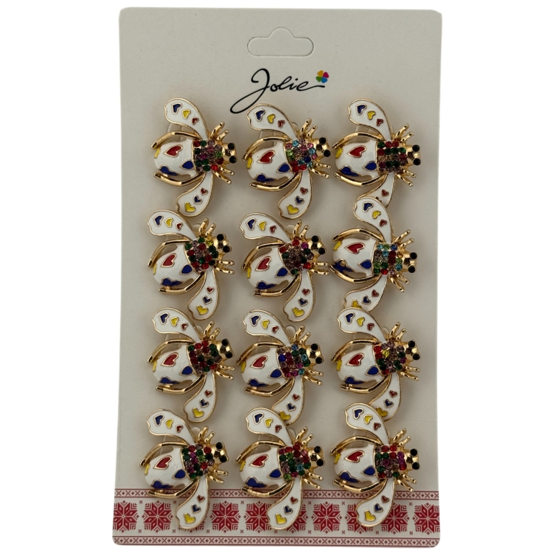 Set 12 Brose Martisor Primavara, Jolie, Model Albina Alba cu Inimi Colorate, Multicolor