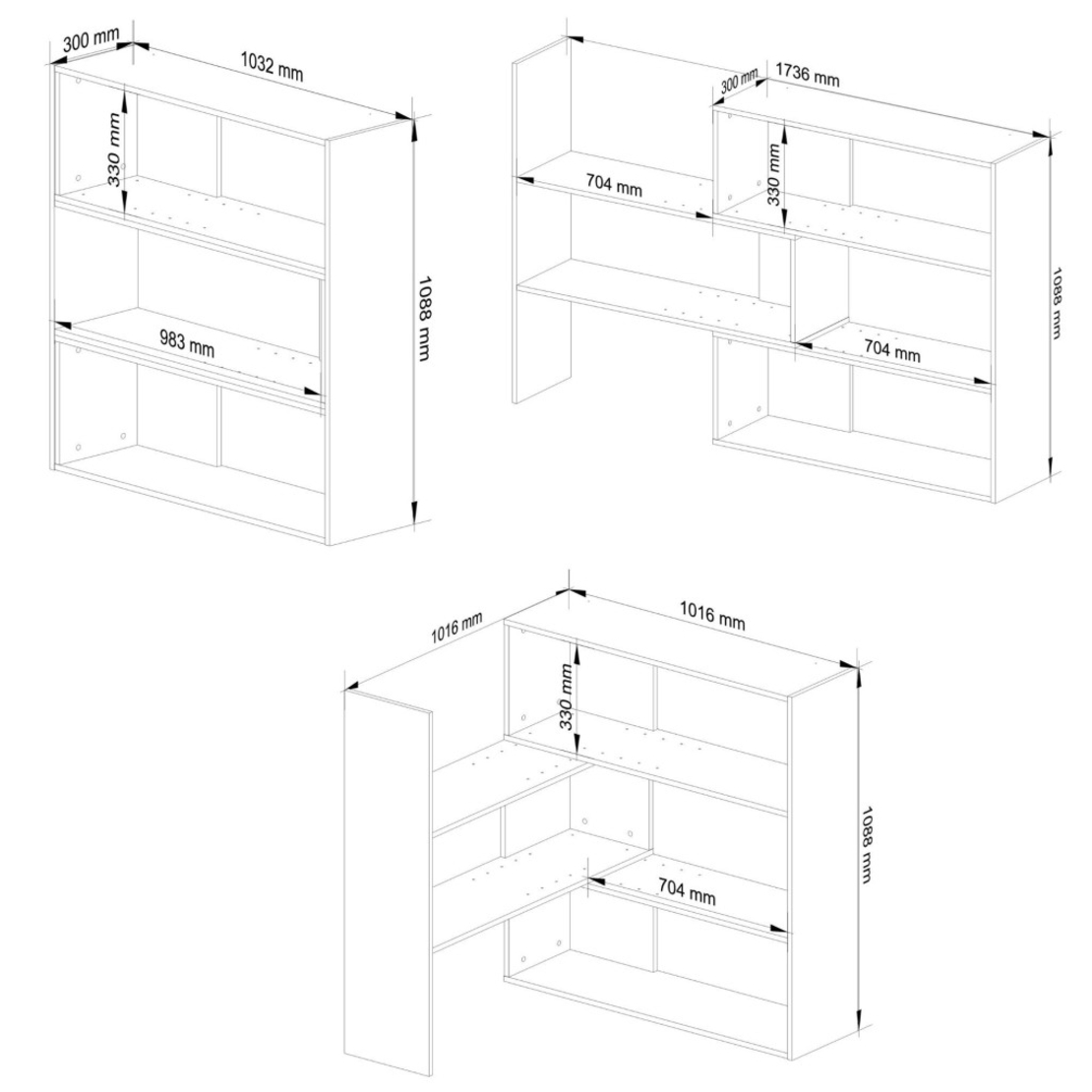 Etajera de colt pentru carti si decoratiuni, cu 3 rafturi, PAL laminat 16 mm, 174x30x109 cm, alb