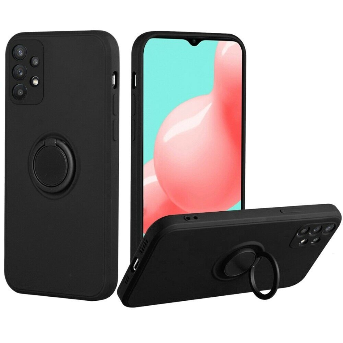 Husa protectie Vafy compatibila cu Samsung Galaxy A32 5G Liquid Silicone Ring cu suport rotativ Negru
