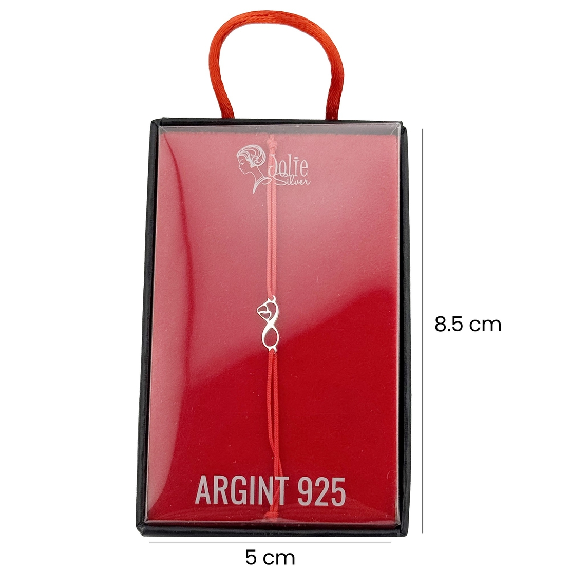 Martisor Bratara Argint 925, Jolie, Model Infinit cu picioruse, Martisor de 1 Martie, cu Snur Rosu, Argintiu