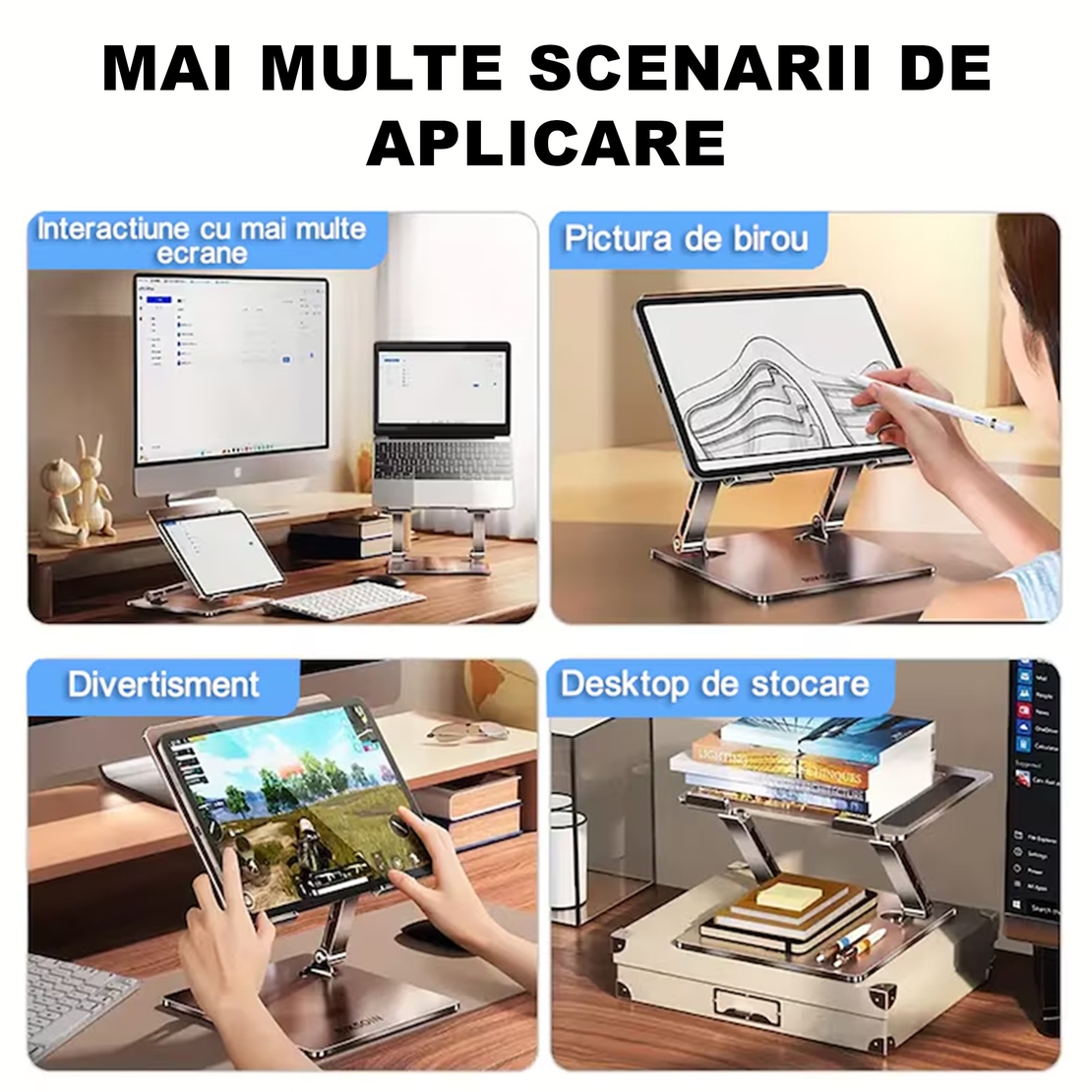 Stand Laptop si Tableta, Flippy, Suport Laptop Ergonomic, Pliabil, Ajustabil pe Inaltime, Portabil, Anti Alunecare, 27.7 x 27.7 x 5 cm, Gri Inchis