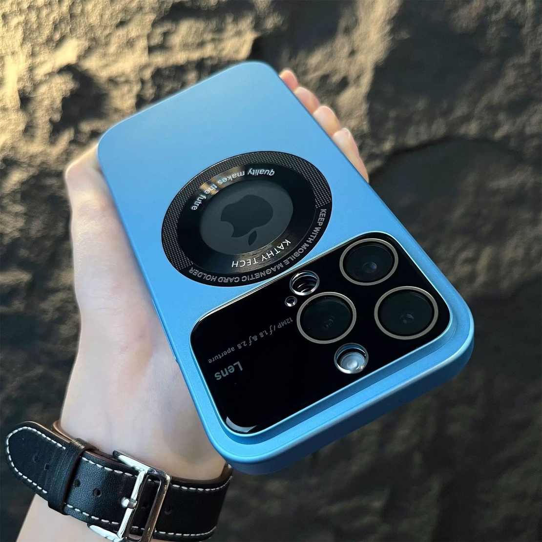 Husa protectie MagSafe Kathy Tech, Vafy, pentru Apple iPhone 12 Pro, Dublu Cerc, Albastru Deschis