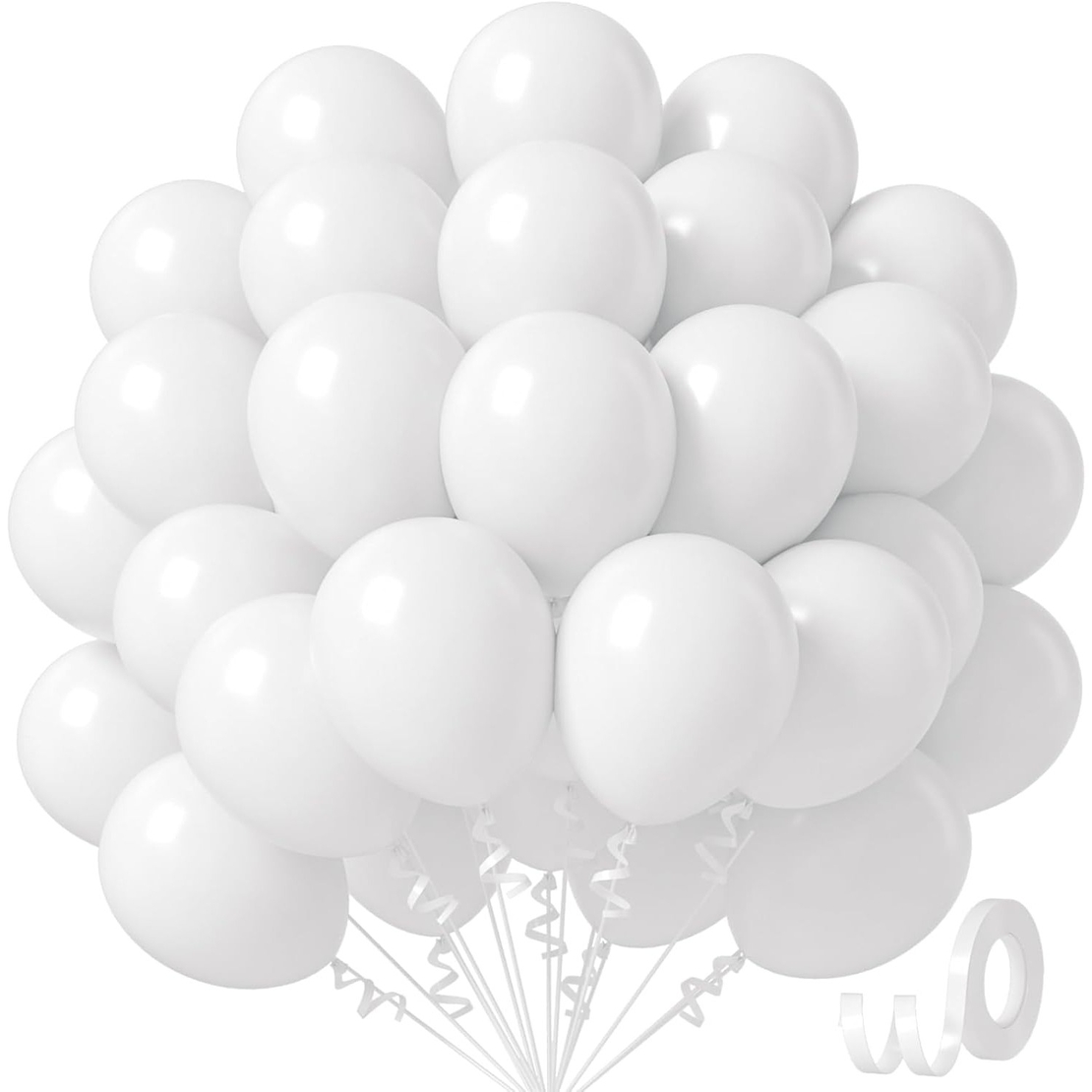 Set 12 Baloane, Flippy, din Latex Standard, 25 cm, Alb