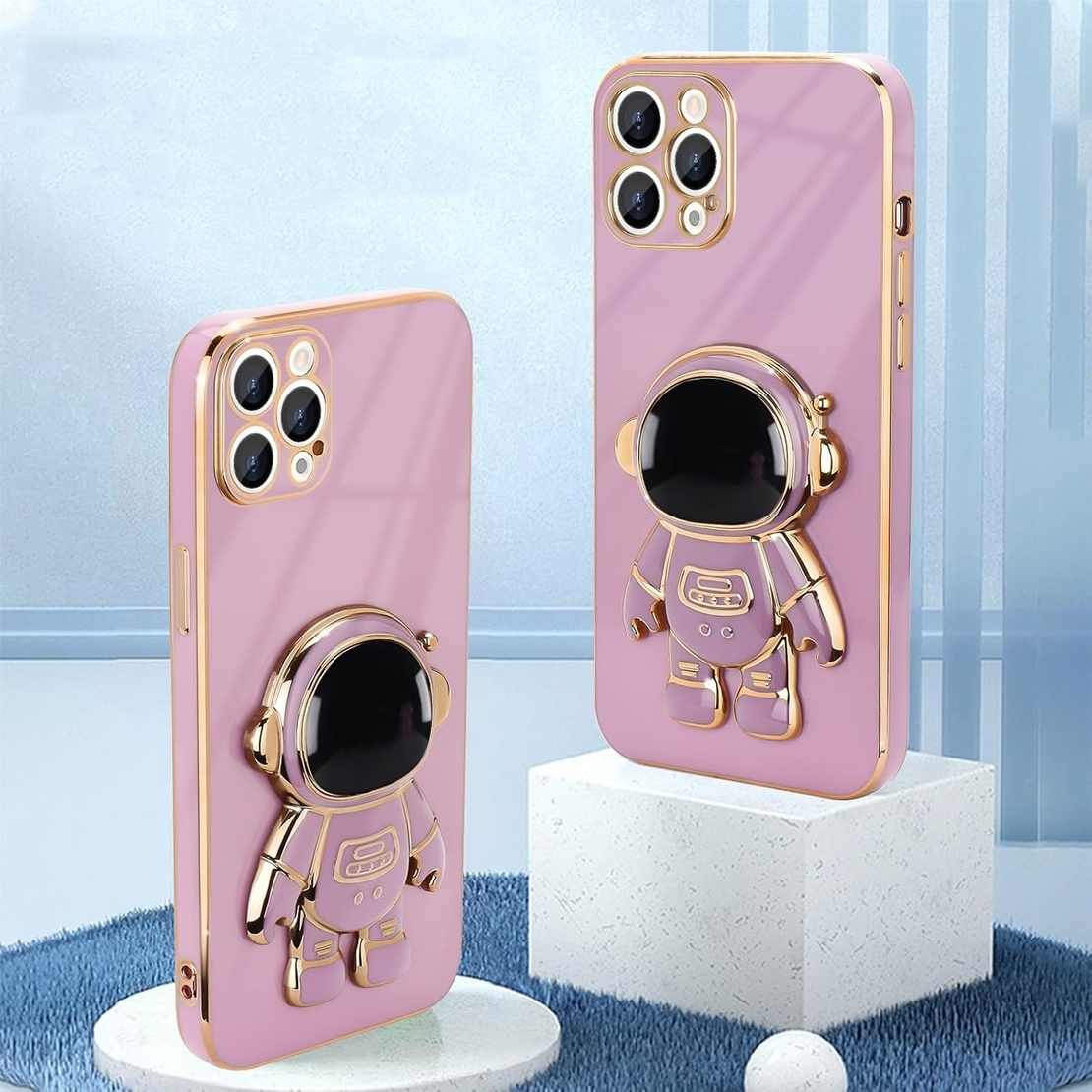 Husa de Protectie TPU 2in1, Vafy, pentru Apple iPhone 15 Pro Max, Astronaut cu Suport, Antisoc, Rezistenta la Impact, Protectie Camera, Mov