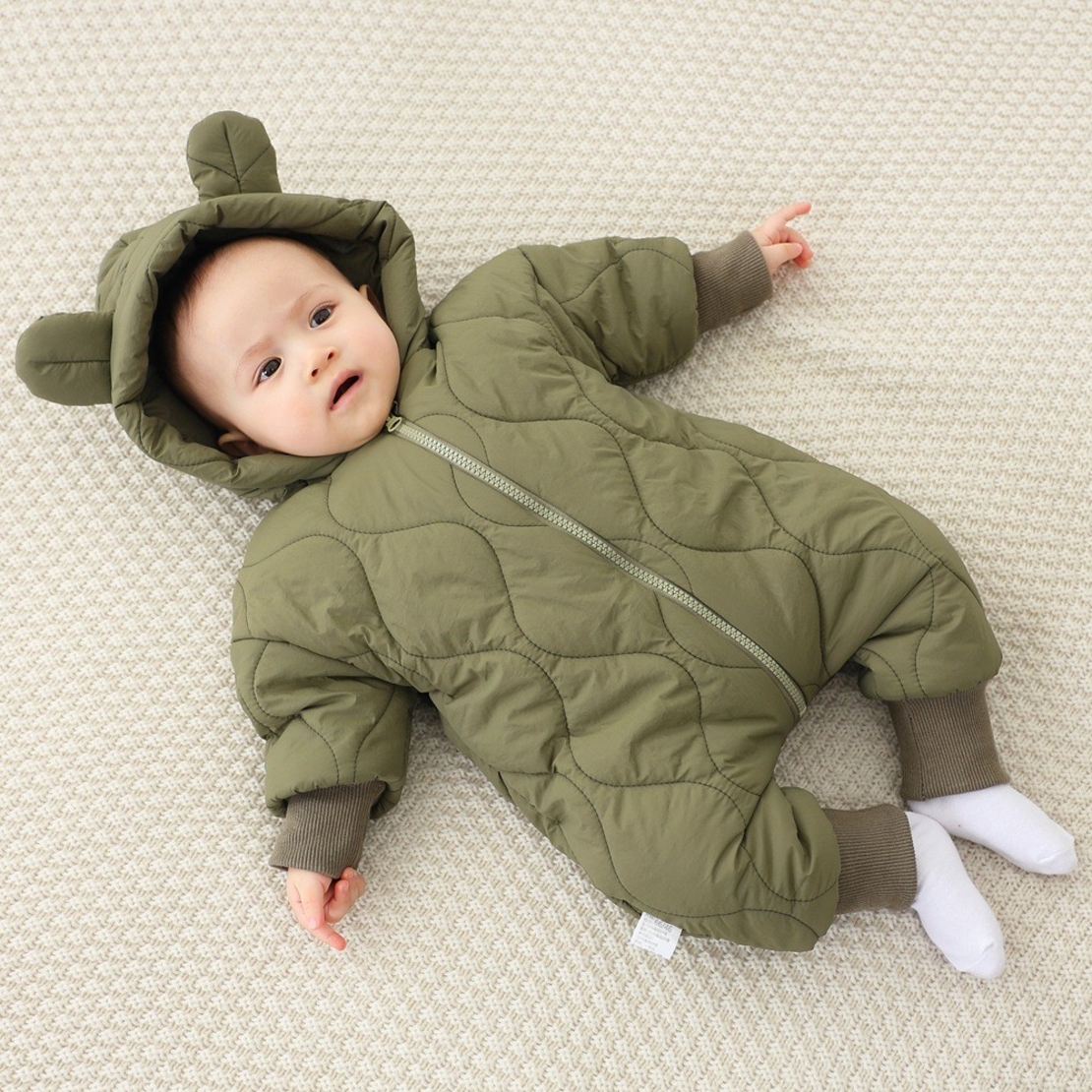Combinezon de Iarna, Flippy, pentru Bebelusi, din Bumbac, cu Urechi, Mansete Elastice, Unisex, 66 cm, Verde