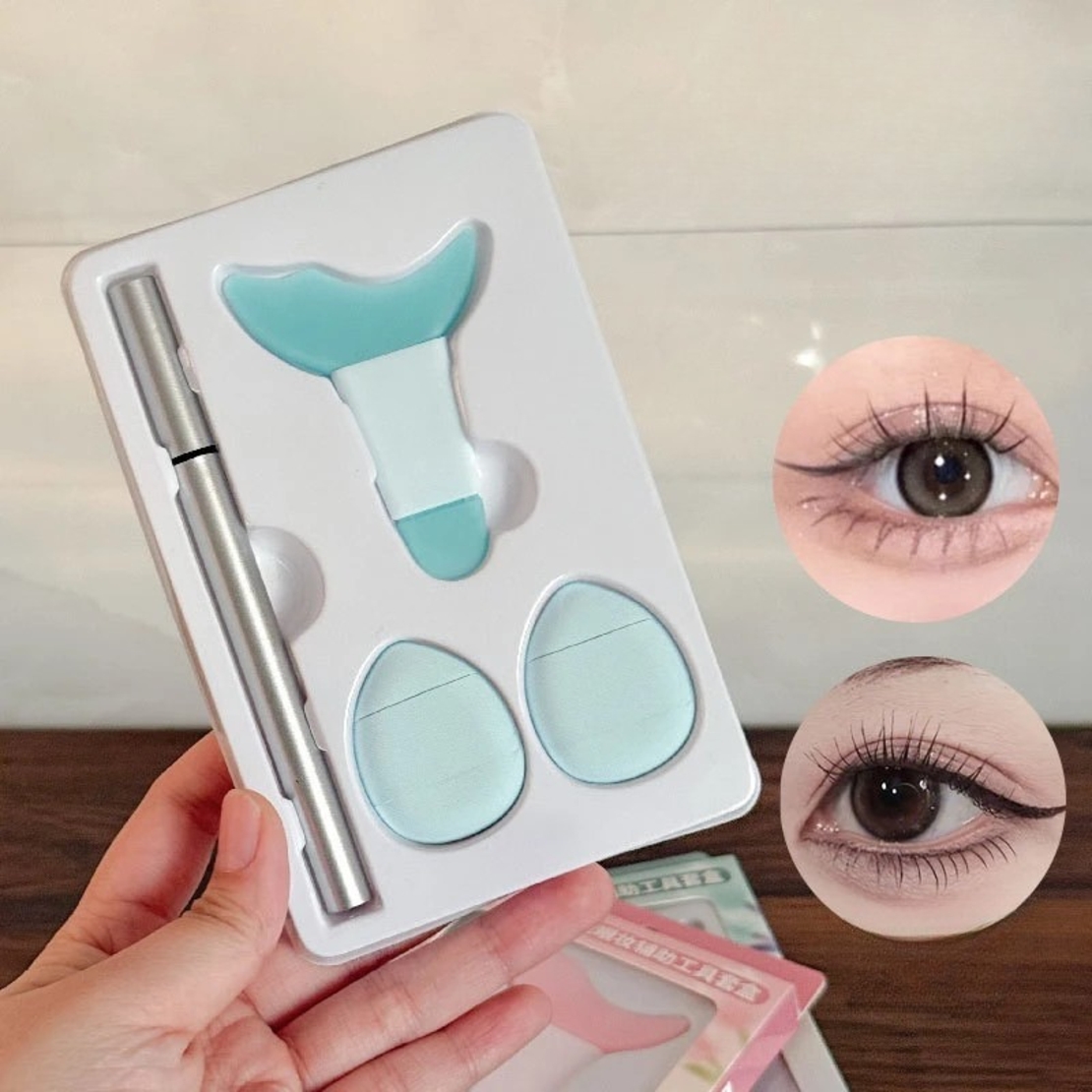 Kit de Aplicare Tus, Flippy, pentru Incepatori, Accesoriu Machiaj, 4 Produse, Tus Impermeabil, Negru, Cutie Mint