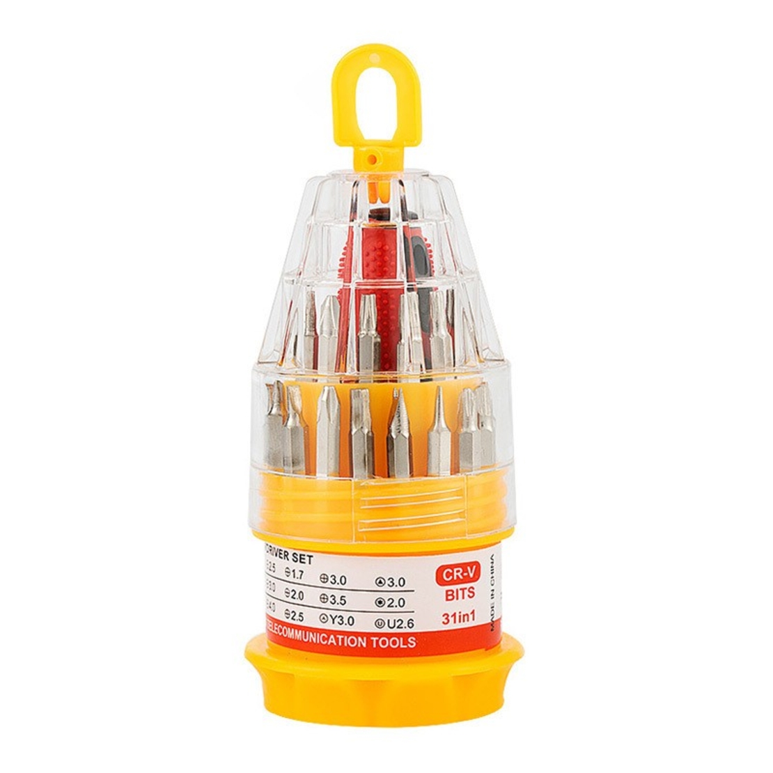 Set de Surubelnite 31-in-1 cu Clichet, Vafy, Set de Uz Casnic pentru Repararea Electronicelor Mici, Maner durabil Izolat Magnetic, 10 x 5 x 5 cm, Galben