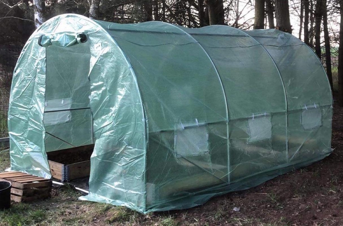 Folie armata pentru sera gradina 300x200 cm, verde, PE 140g/m², UV4, cu ferestre si usa cu fermoar