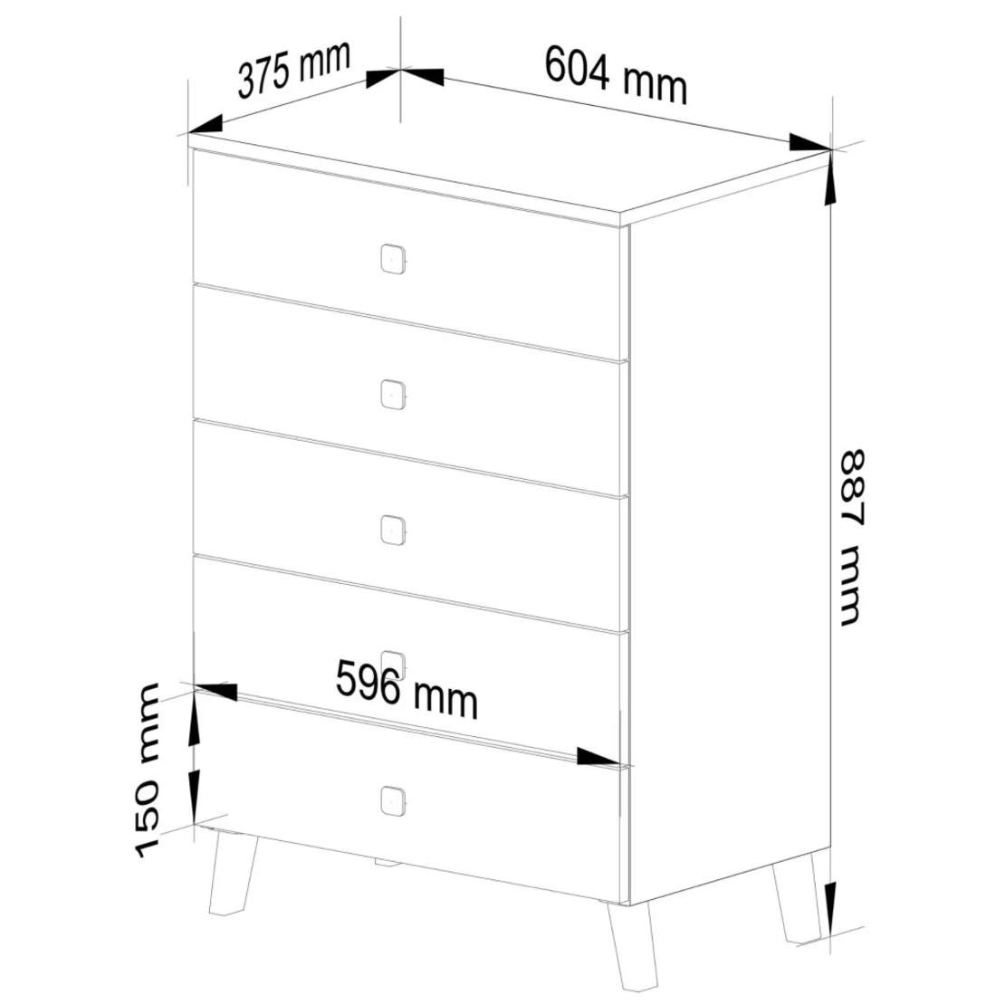 Comoda MOBI K-05, 5 sertare, 60x37x89 cm, casmir cu detalii aurii