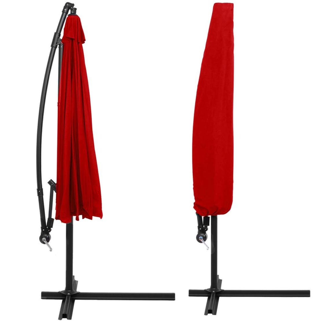 Umbrela de gradina cu brat lateral banana, cu husa, 300cm, rosu