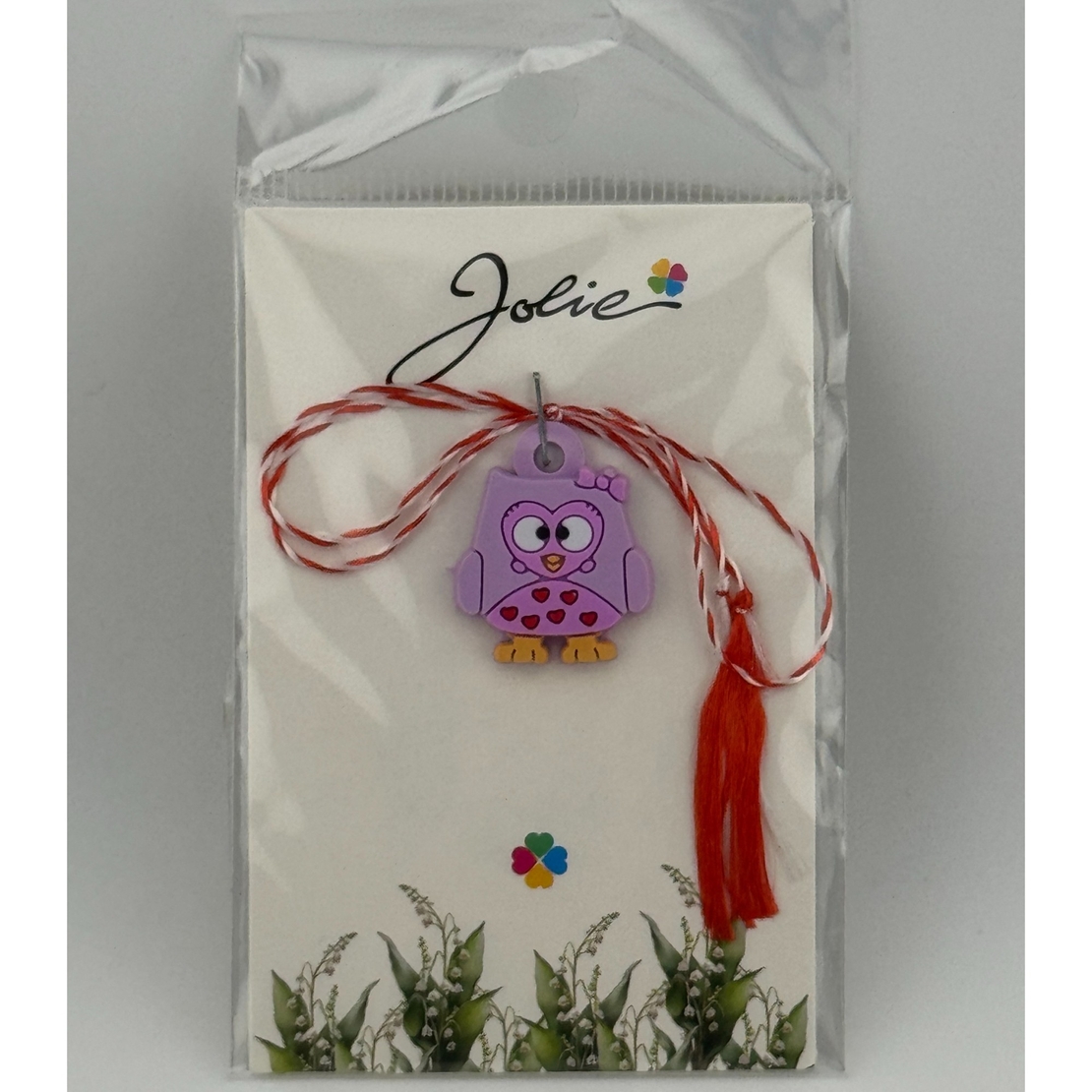 Martisor pentru Copii, Jolie, Material Cauciuc, Ambalaj Carton cu Design, Multicolor, Model Bufnita