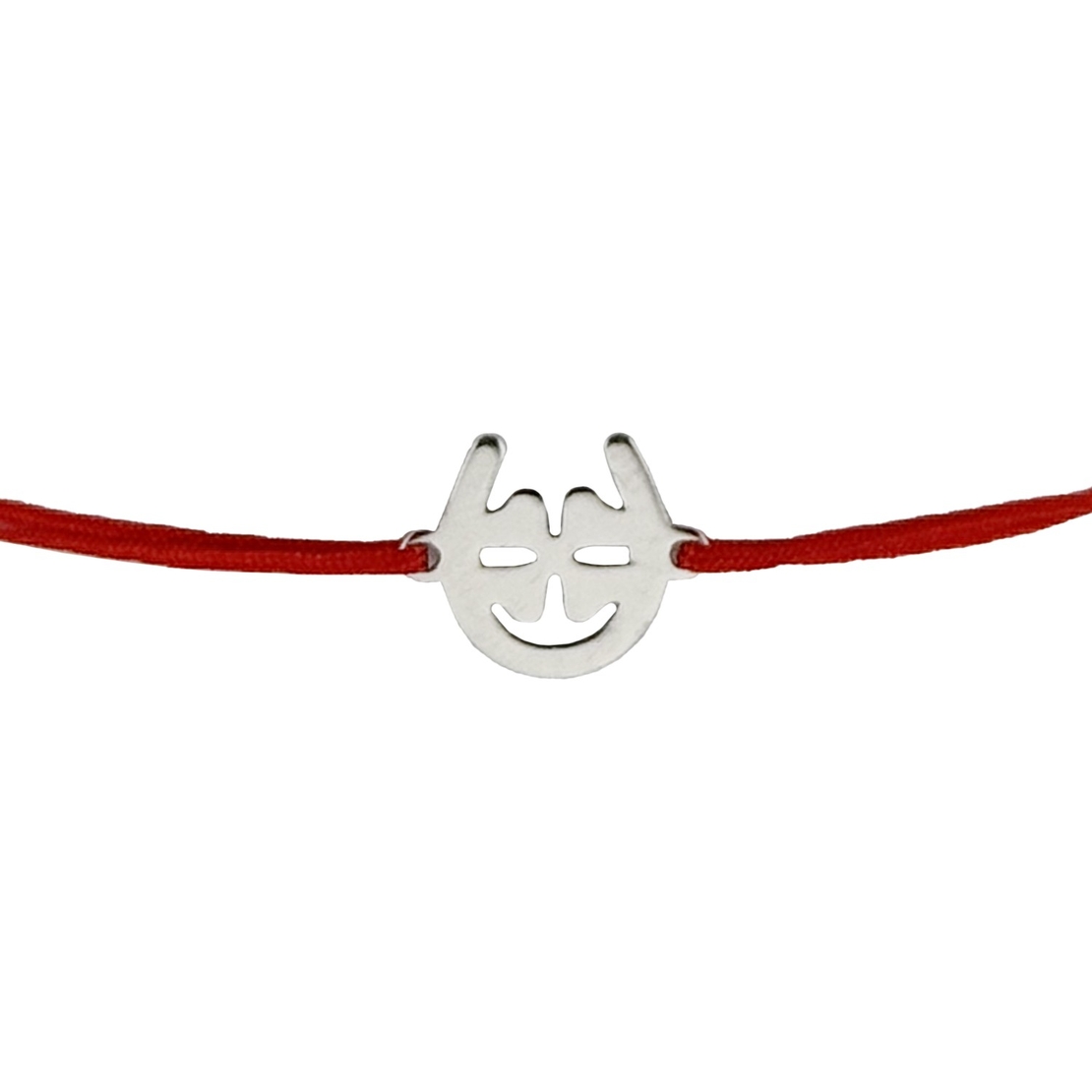 Martisor Bratara Argint 925, Jolie, Model Trifoi in Potcoava, Martisor de 1 Martie, cu Snur Rosu, Argintiu