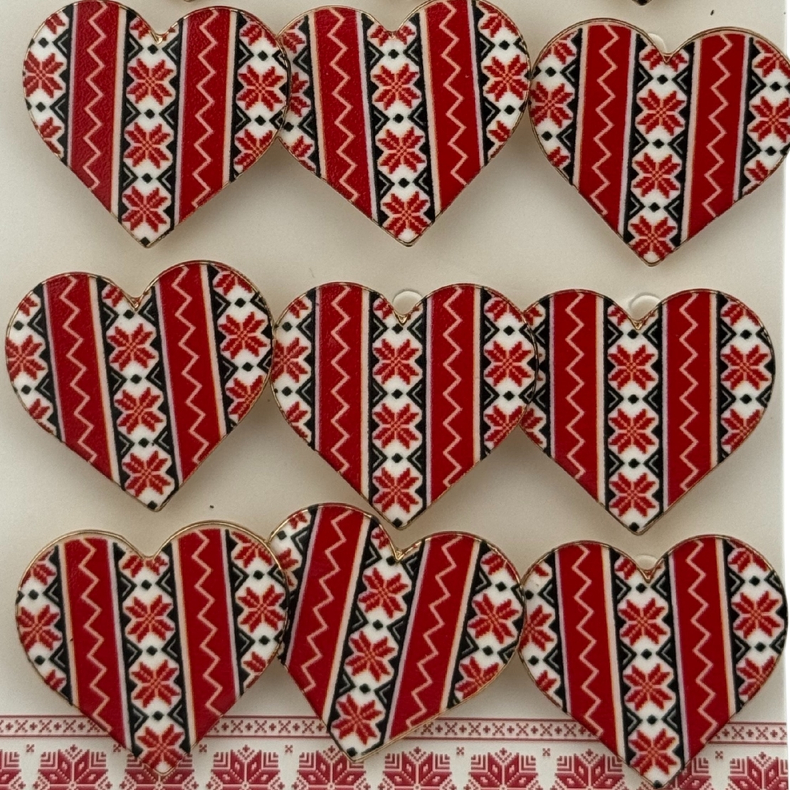 Set 12 Brose Martisor Primavara, Jolie, Model Inima Rosie cu Motiv Traditional, Rosu
