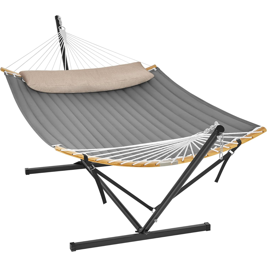 SONGMICS Hamac cu suport metalic, cu suprafata captusita, reglabil, include perna, 200 kg, 400x100x90 cm, gri